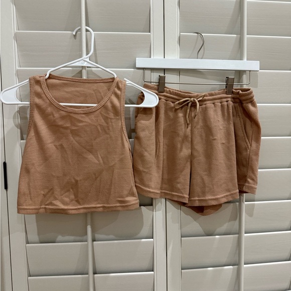 Pants - Tan Ribbed Tank and Shorts Set